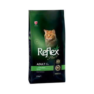 غذای خشک گربه بالغ طعم مرغ برند Reflex Plus رفلکس پلاس 15 کیلویی